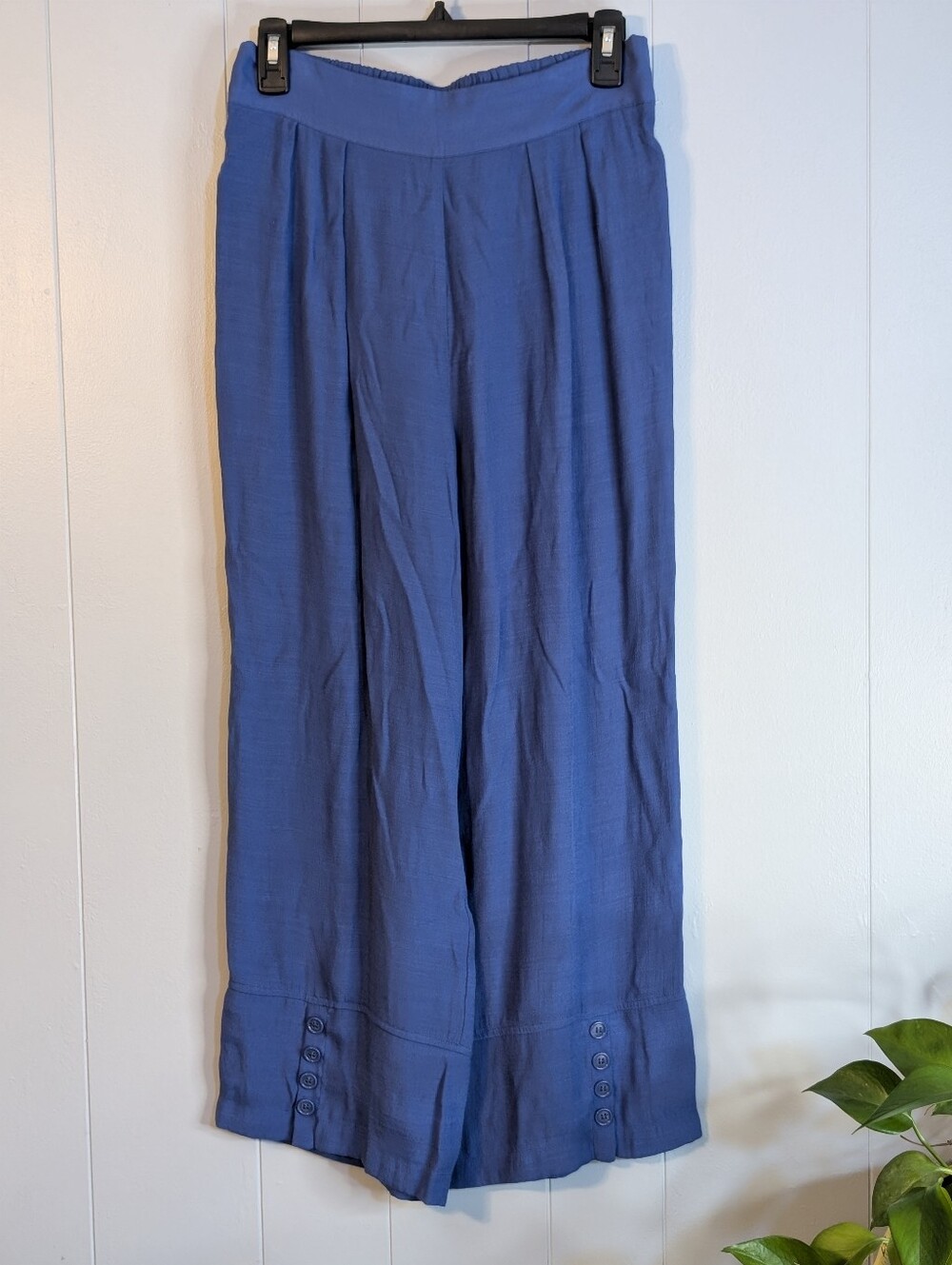 Patchington Blue Wide-Leg Button-Hem Pants
